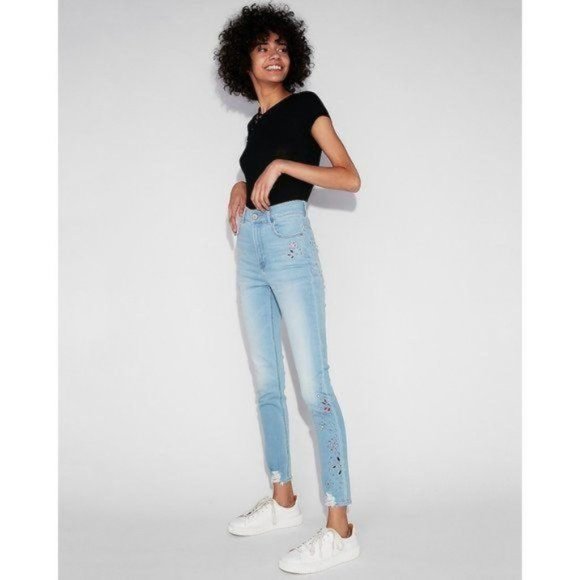 Express High Waisted Embellished Jean Legging 0 - Picture 2 of 5